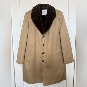 Men's Vintage London Fog Overcoat with Brown Faux Fur Collar